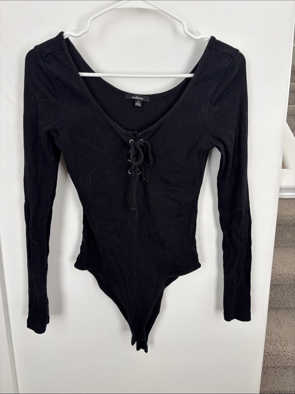 wild fable Black Ribbed Lace-Up Long Sleeve Bodysuit